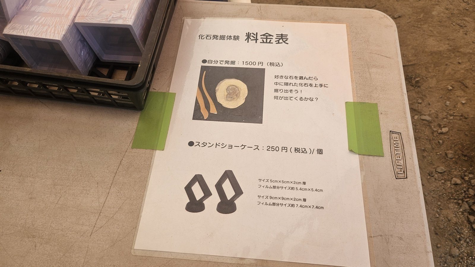 化石発掘体験の料金表